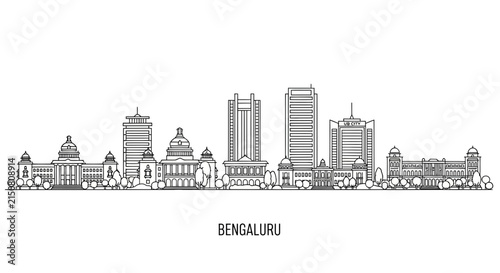 Bengaluru Skyline Silhouette - Cityscape Outline Illustration