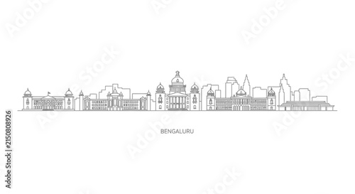 Bengaluru Skyline Silhouette - Indian City Architecture Line Art