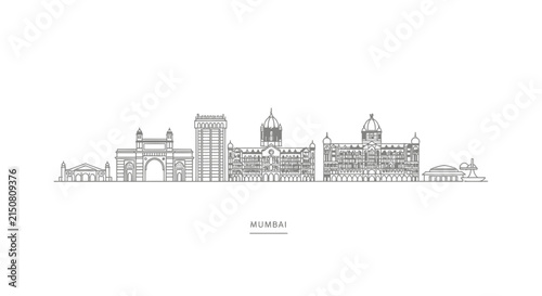 Mumbai Skyline Outline Icon, Gateway of India, Architecture, Cityscape, Landmark Vector Art