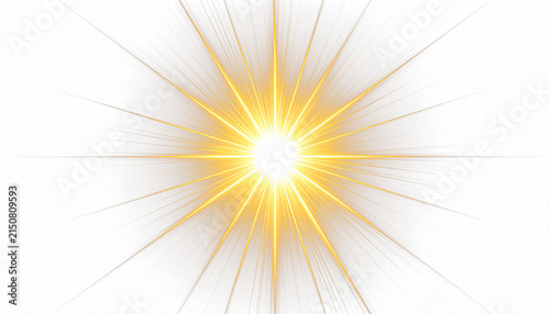 A powerful burst of golden light radiating outward from a single central point, sharp rays of varying length creating a starburst pattern, isolated on transparent background.