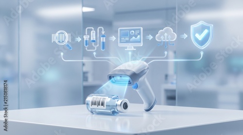Barcode Specimen Reader Medical Infographic with Laboratory Automation Technology