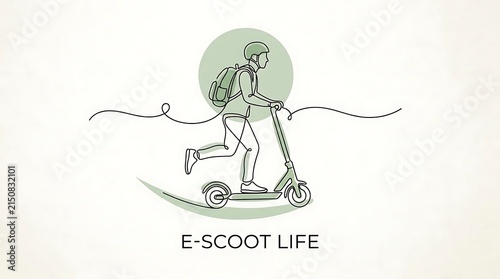 Minimalist illustration of person riding electric scooter.