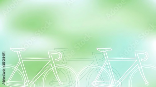 Minimalist white bicycle silhouettes on green gradient background.