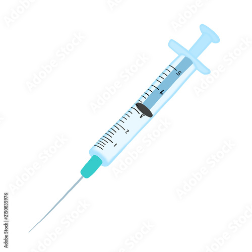 Obraz na płótnie Modern glowing syringe with needle and measurement scale filled with liquid medi