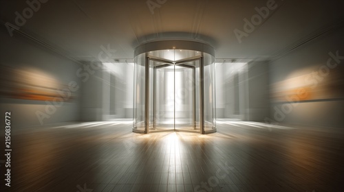 rotating. Conceptual art of a rotating door symbolizing life transitions with minimalist design. real-estate listings.