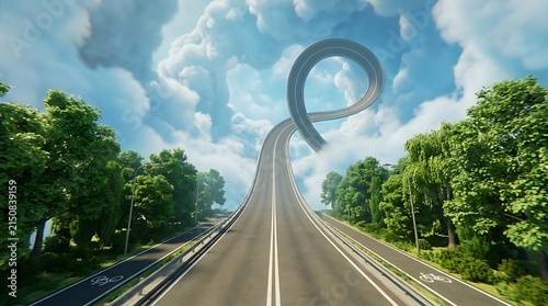 Obraz na płótnie Surreal highway loop road winding through clouds and forest.
