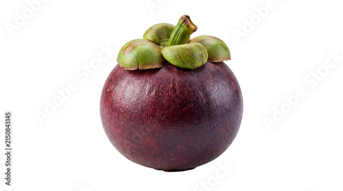 Purple mangosteen fruit with green calyx, fresh tropical mangosteen for healthy eating, whole exotic garcinia mangostana isolated PNG with Transparent Background