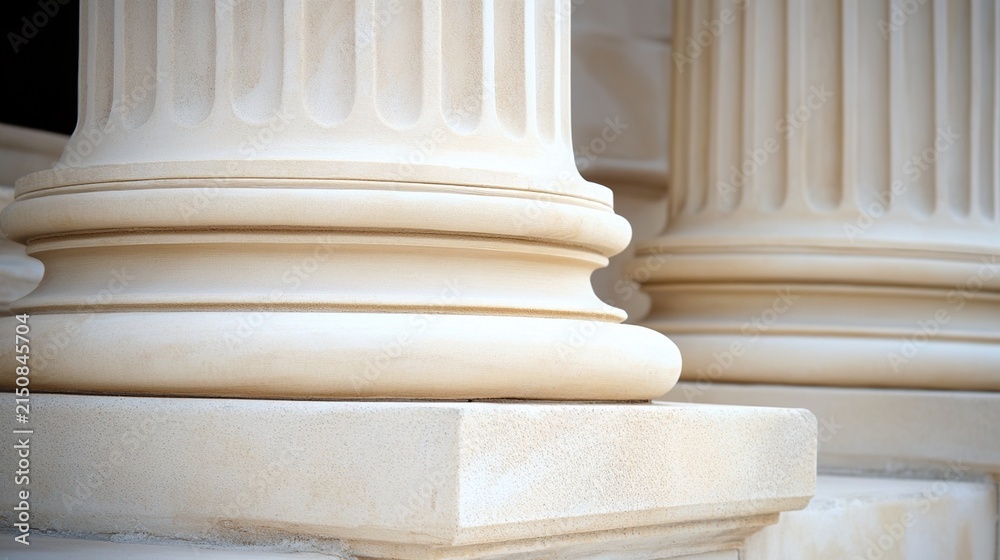 Naklejka premium classical. Elegant stone pillars and stairs showcase classical architecture under soft natural light. real-estate listings.