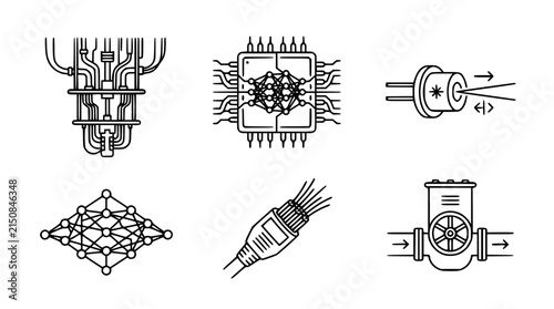 Quadro su tela Advanced electronic hardware and cybernetic engineering line icon set featuring
