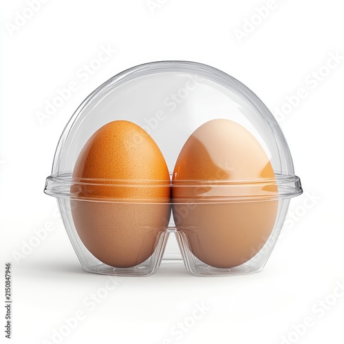 Two Eggs Clear Plastic Container White Background
