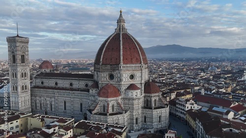 Drone flyover of Cathedral of Santa Maria del Fiore in Florence Italy