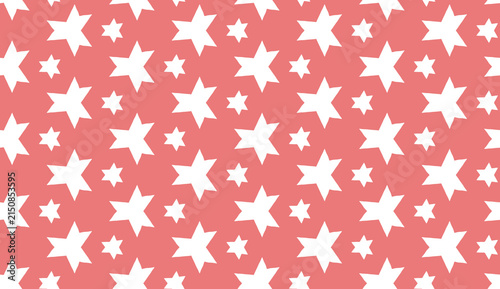Pattern of white stars on a pink background for decorative, festive, or patriotic design, with a seamless and vibrant appearance