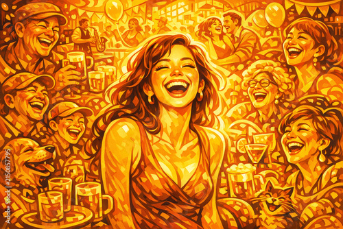 Group of people enjoying laughter and camaraderie at a festive event.