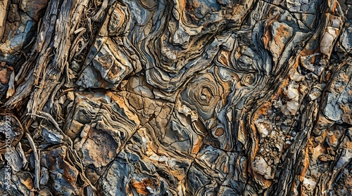 Abstract texture of weathered rock with swirling geological layers