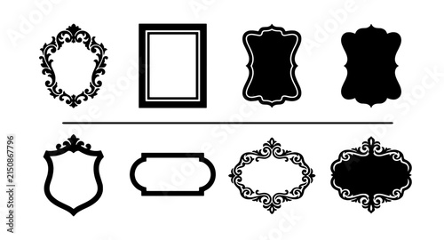 Ornate Vintage Frames Collection, Decorative Vector Emblems, Elegant Black and White Borders for Design Projects