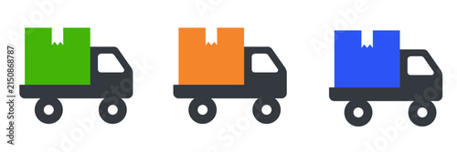 Colorful delivery trucks with packages loaded for transportation