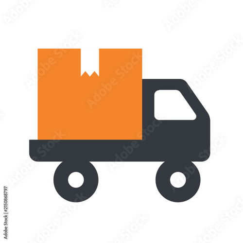 Delivery truck with an orange box in a simple style