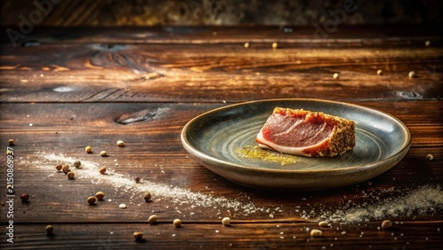 A Delicate Piece of Seared Fish on a Rustic Plate with Spices