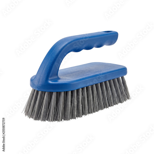 Blue plastic scrubbing brush with stiff metal wire bristles for heavy cleaning