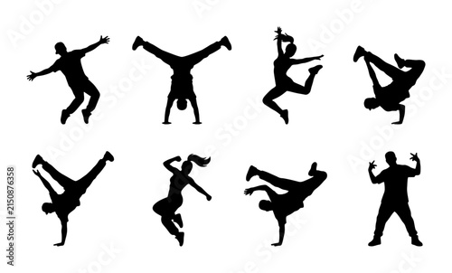 фотографія Dynamic Breakdance Silhouettes, Hip Hop Dancers Set, Urban Street Dance Poses, E