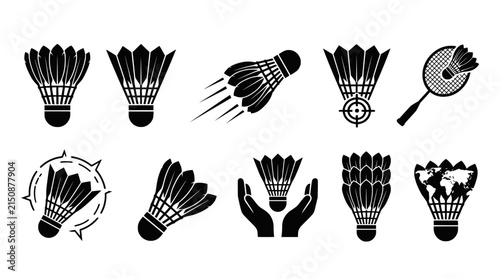Badminton shuttlecock icons in black silhouette style on a dark background