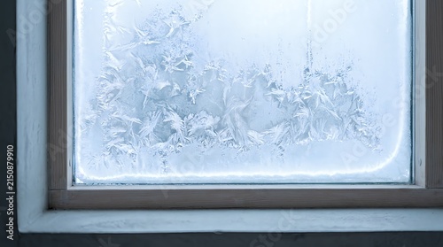 Принти на полотні Frosted Window Glass with Ice Crystal Patterns in Winter