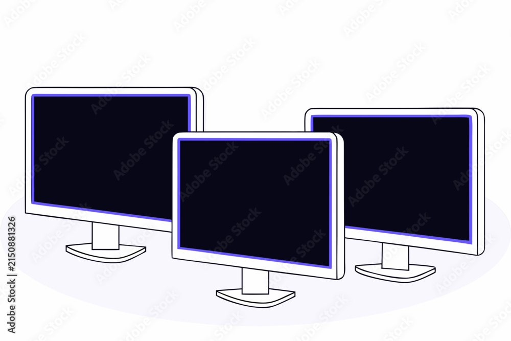Fototapeta premium 3D LCD Monitors with Blue Screens for Technology and Office Use