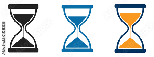 Hourglass icon set featuring sand timers, reload symbols, countdown concepts, and time management in editable vector illustration
