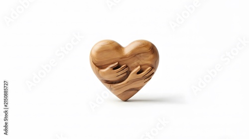 Wooden Heart Sculpture with Hands in a Loving Gesture
