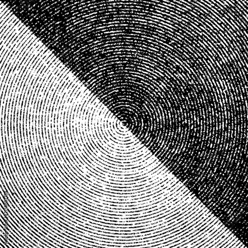 Abstract distressed surface with irregular radial rings and rugged printed detail on transparent background