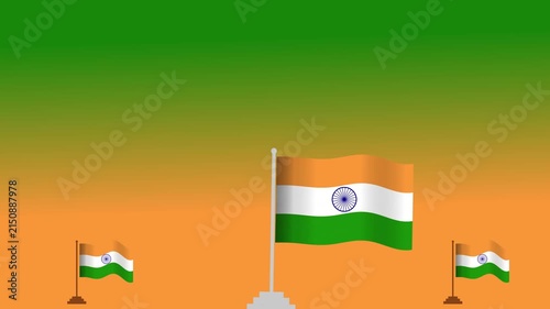 Indian national flag waving in the wind against a colorful gradient background representing the saffron white and green colors of the country pride symbol