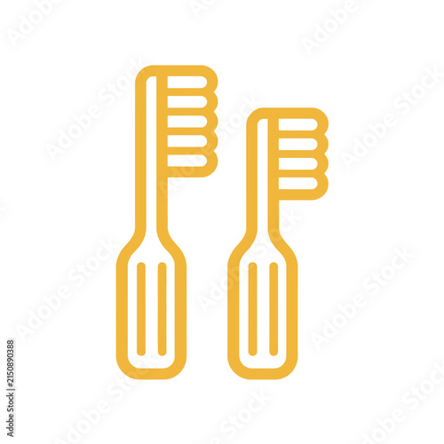 Yellow minimalist vector icon of two toothbrushes