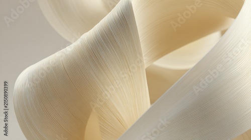 Soft warm 3D ribbed paper folds and elegant flowing cream ribbons texture for minimalist architectural or luxury branding design.