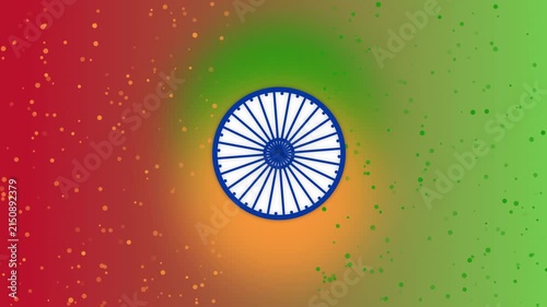 Ashoka chakra symbol of india with a festive orange and green gradient background with particles for independence day and republic day celebrations