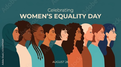 Diverse group of women standing together celebrating women equality day on august 26 illustration
