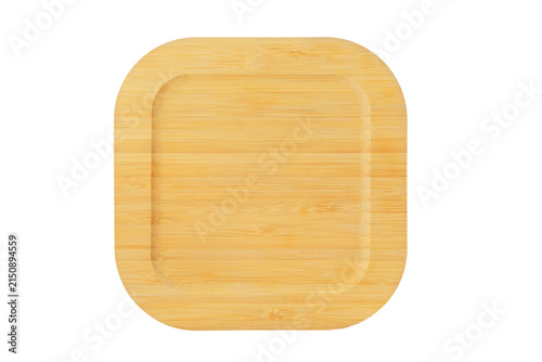 No plastic. Eco friendly. Top view. Wooden tray isolated on white background. Serving plate.
