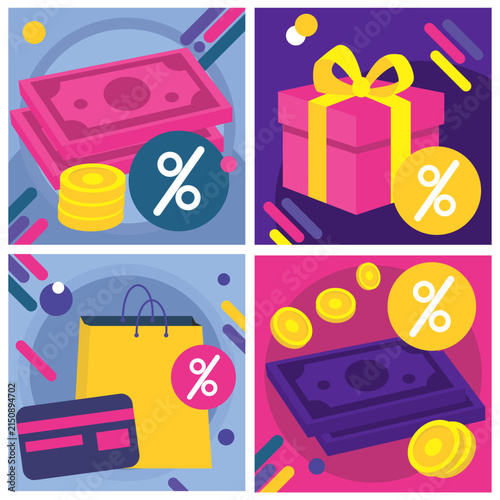 Shopping and Discount Flat Illustration Set