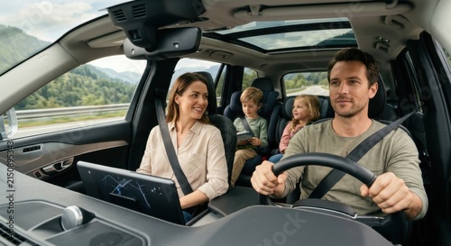 Family Traveling Safely in a Modern Car