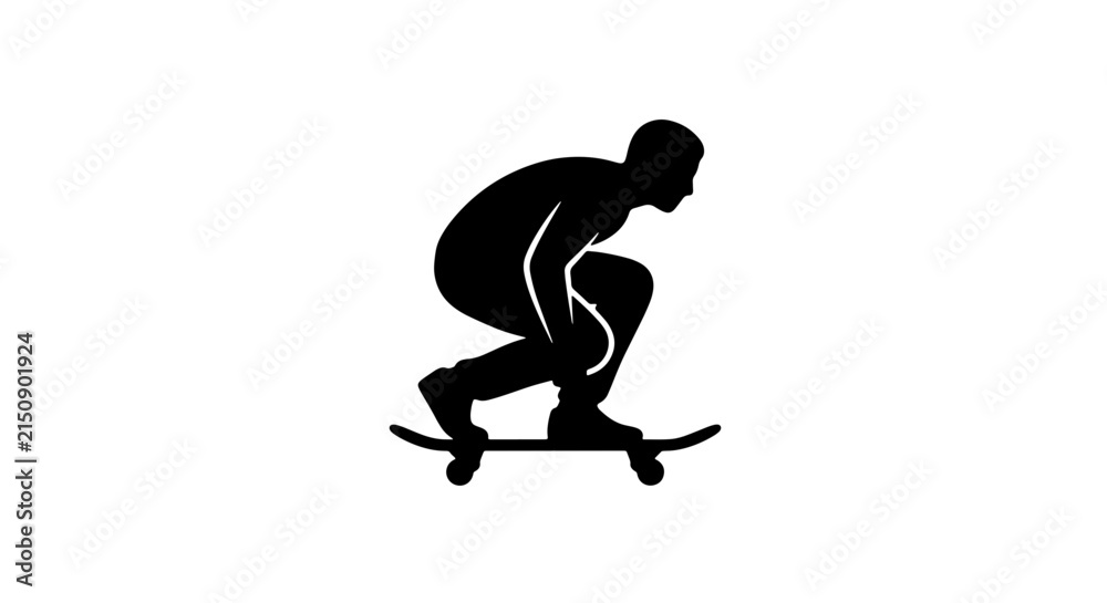 Fototapeta premium Skateboarder Silhouette Vector, Extreme Sports Action Icon, Urban Lifestyle Graphic, Dynamic Athlete Pose, Black and White Graphic Resource