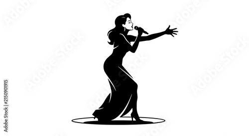 Fotografía Elegant Female Singer Silhouette, Performing Artist Vector, Glamorous Vocalist I