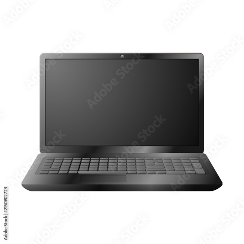 Open laptop computer with blank screen, front view isolated on white