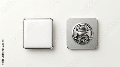 Two square lapel pins one front one back badge white 1
