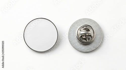 Two white enamel lapel pins with silver backing and clasps