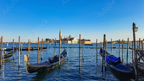 Italy, Venice, September  29, 2025, gondolas on a canal in Venice