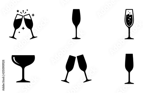 Champagne Flute Icons, Toasting Glasses Set, Celebration Drinkware Vector Graphics, Festive Beverage Symbols
