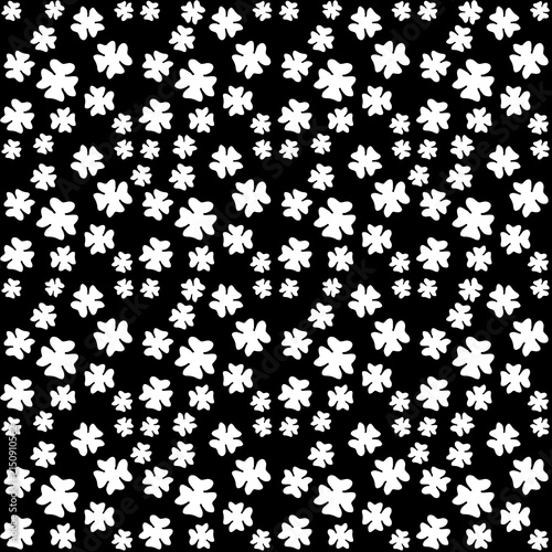 Black and white clover seamless pattern with shamrock silhouettes