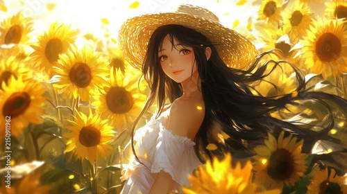 Girl in Sunflower Field.