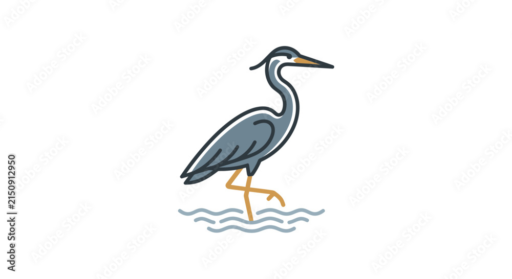 Naklejka premium Elegant blue heron wading icon.