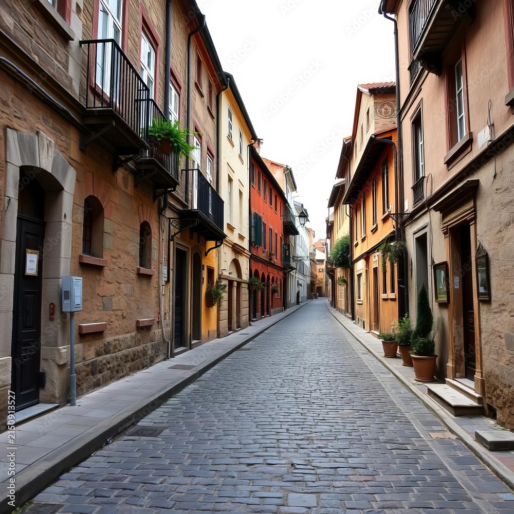 Obraz premium Old cobblestone street lined with historic buildings, Toronto, cityscape