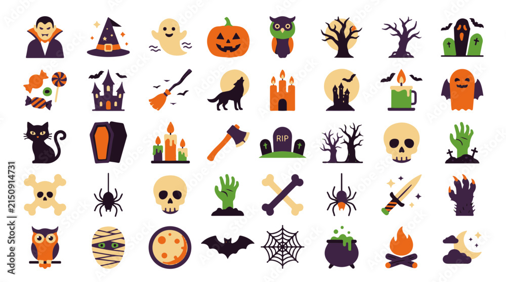 Fototapeta premium Halloween Icons Set Spooky and Festive Vector Graphics for Your Designs